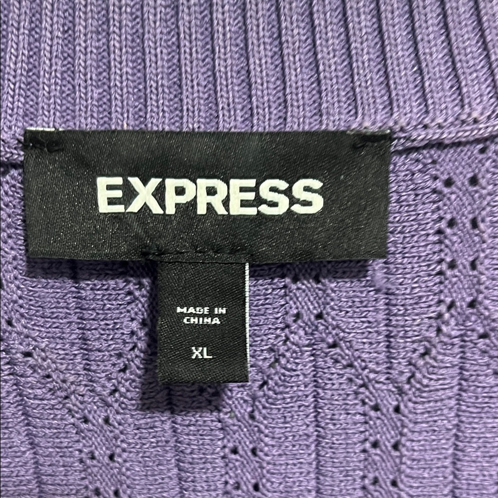 Express Lilac Cable Knit Puff-Sleeve Button Cardigan - Picture 7 of 10